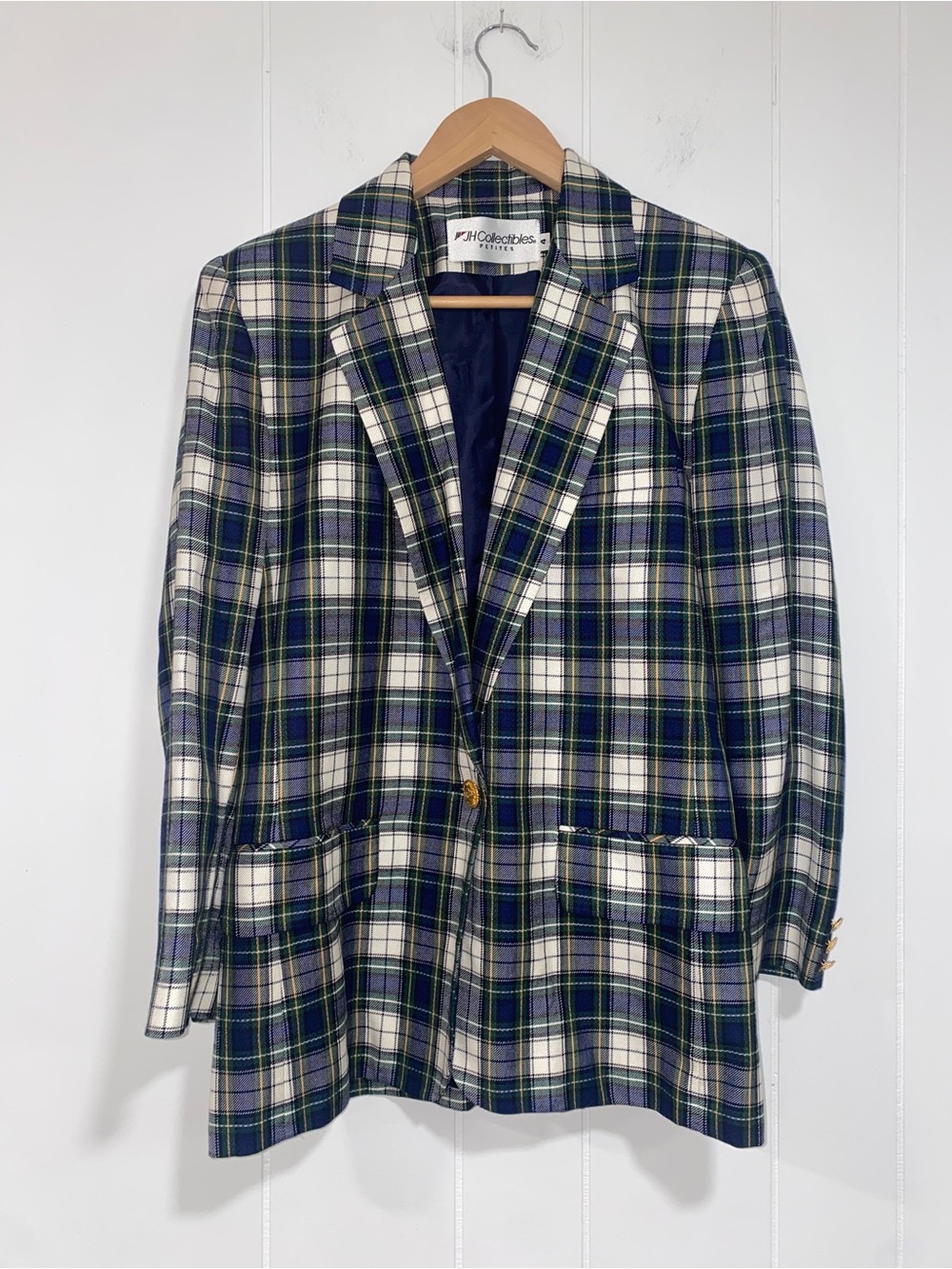 JH Collectibles Plaid Blazer Women Petite 4 Blue Green Tartan Preppy‎ Vintage - Picture 3 of 11